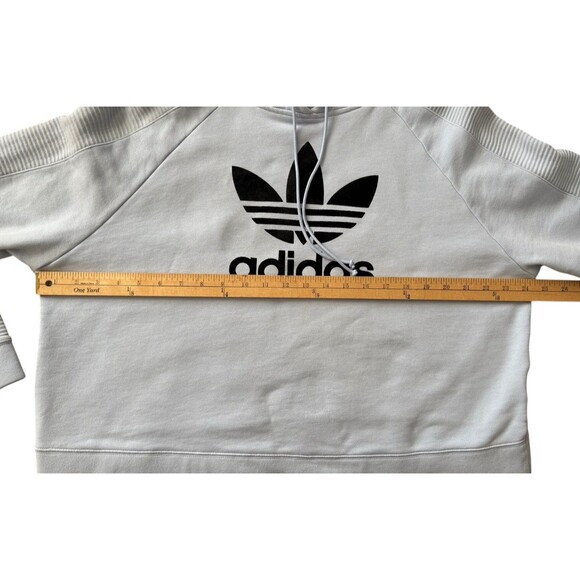 Adidas Cropped Hoodie Sweatshirt Women’s XL Lt Blue Trefoil Logo Black Velvet - Picture 13 of 14